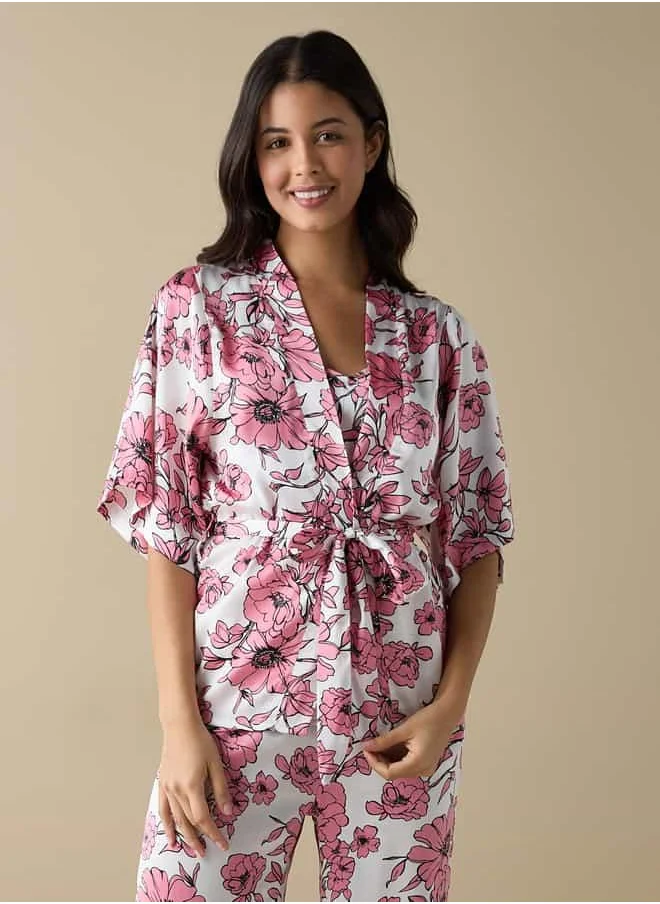 فاف All-Over Floral Print Top with Robe and Pyjamas