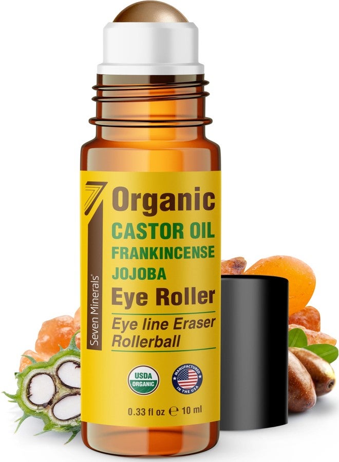 Seven Minerals Castor Oil Roll On Eye Roller for Under Eye Bags, Dark Circles & Wrinkles - Powerful Organic Blend of Castor, Frankincense & Jojoba - Brighten, and Revitalize Skin & Face - 0.33 fl oz - Image 1