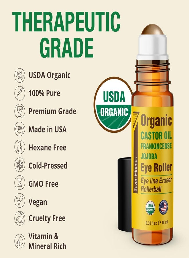 Seven Minerals Castor Oil Roll On Eye Roller for Under Eye Bags, Dark Circles & Wrinkles - Powerful Organic Blend of Castor, Frankincense & Jojoba - Brighten, and Revitalize Skin & Face - 0.33 fl oz - Image 3