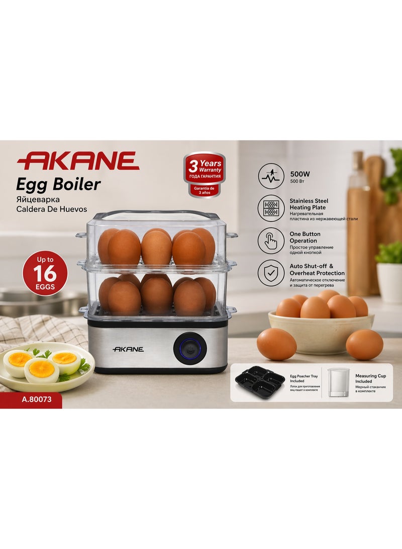 AKANE Egg Boiler 500W Double Layer Electric Egg Cooker Up to 16 Eggs with Auto Shut-Off & Overheat Protection Model A80073 - Image 1