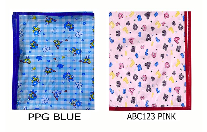 EcoSoft Plastic Sheet,PVC Sheet for Kids,Rubber Sheet for Babies,Bed Wetting Protector(90 x 135 cm) (Blue PPG & ABC123 Pink) - Image 3