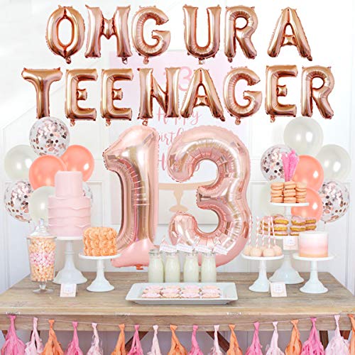 Funmemoir Teenager Birthday Party Decoration 13th Birthday Party Decorations for Girls with Rose Gold 13th Teenager Balloons Banner Sash Tinsel Cake Topper - Image 3
