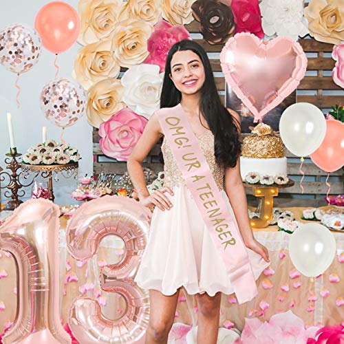 Funmemoir Teenager Birthday Party Decoration 13th Birthday Party Decorations for Girls with Rose Gold 13th Teenager Balloons Banner Sash Tinsel Cake Topper - Image 2