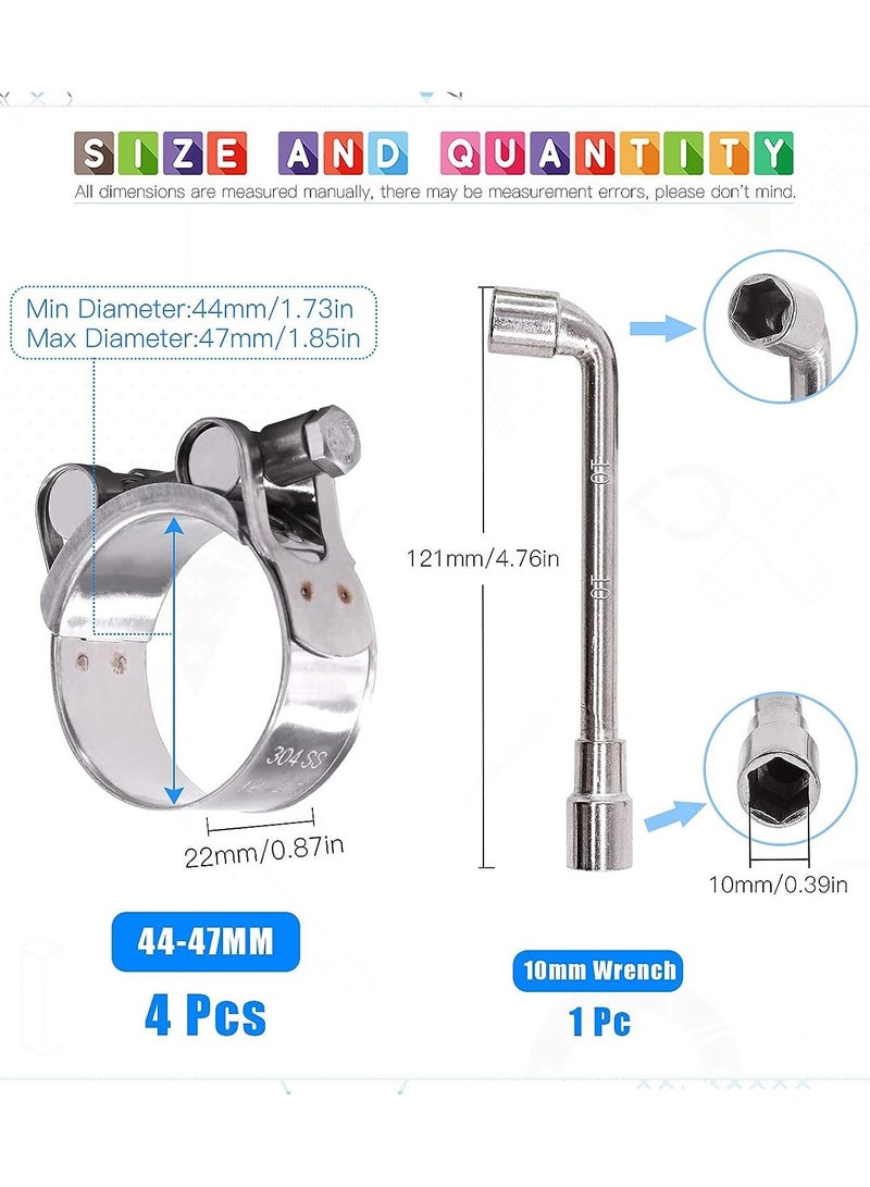 SYOSI T-Bolt Hose Clamps 304 Stainless Steel Heavy Duty Ear Clamp Tube Clamp Adjustable Pipe Clamps for 1.7''-1.9'' Dia Range Hose (4 PCS, 44-47mm)  - Image 5