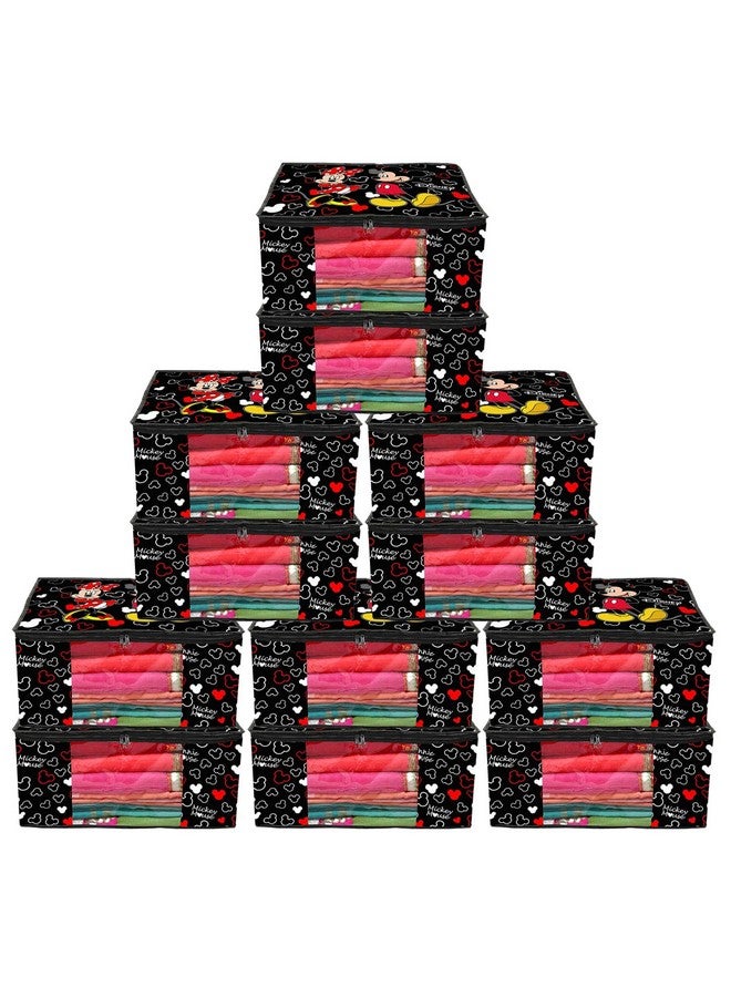 Kuber Industries Non-Woven Disney Mickey Print Saree Covers With Zip|Foldable Wardrobe Organizer For Clothes|Saree Bags Keep 8 To 10 Saree|Suitable For Lehenga, Suit, Dress|Pack Of 12 (Black) - Image 1