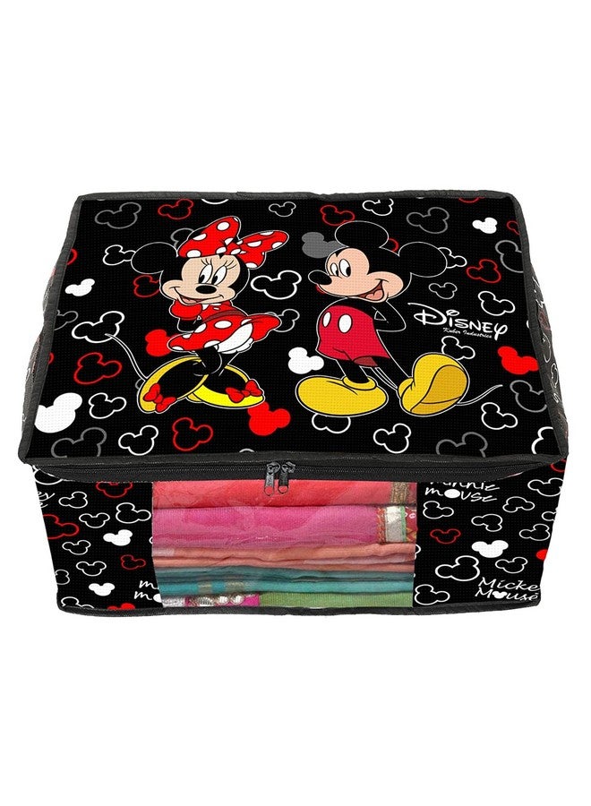 Kuber Industries Non-Woven Disney Mickey Print Saree Covers With Zip|Foldable Wardrobe Organizer For Clothes|Saree Bags Keep 8 To 10 Saree|Suitable For Lehenga, Suit, Dress|Pack Of 12 (Black) - Image 3