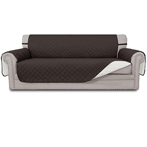 Easy-Going Reversible Couch Cover for 3 Cushion Couch Sofa Cover for Dogs Water Resistant Furniture Protector Cover with Foam Sticks Elastic Straps for Pet Cat (Sofa, Chocolate/Ivory) - Image 1