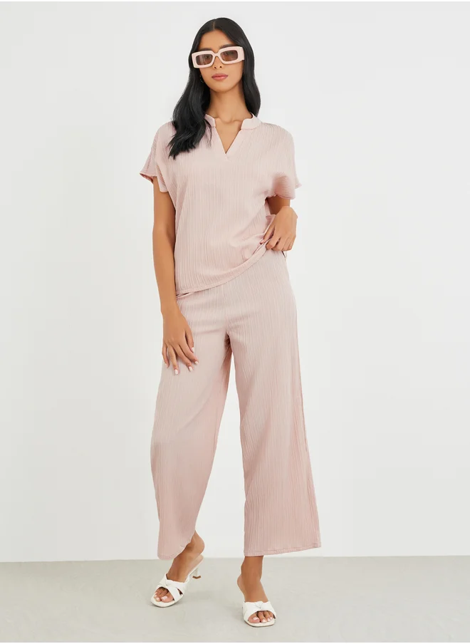 Take Two Take Two Solid Extended Sleeves Top and Wide Leg Pants Co-Ords