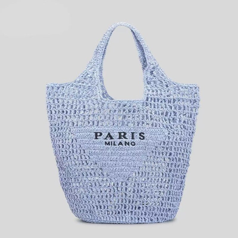 Women's Hand-Woven Openwork Bucket Bag with Embroidered Letters - Image 5