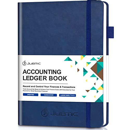 JUBTIC Hardcover Accounting Ledger Book (7x10″) - Bank Accounting Log for Small Business Bookkeeping & Personal Use - Account Tracker Notebook Track Accounts, Deposit, Expense & Balance - Navy Blue - Image 1