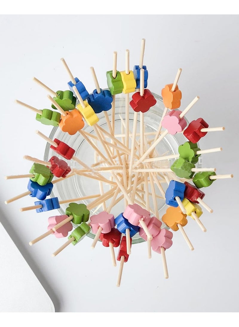 سوكاني ١٠٠ قطعة من أعواد الكوكتيل المصنوعة من الخيزران، بطول ١٢ سم، أعواد طعام فواكه، أعواد أسنان للاستخدام مرة واحدة للطعام والمشروبات وحفلات الفواكه وإكسسوارات اللحوم الباردة (متعددة الألوان) - Image 2