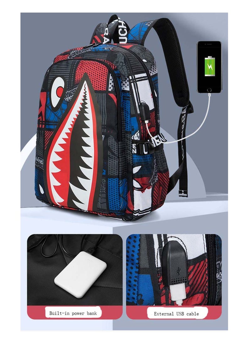 Taiahiro Oxford cloth Shark schoolbag, large-capacity schoolbag for primary and secondary school students, backpack with personality and simplicity.  - Image 3
