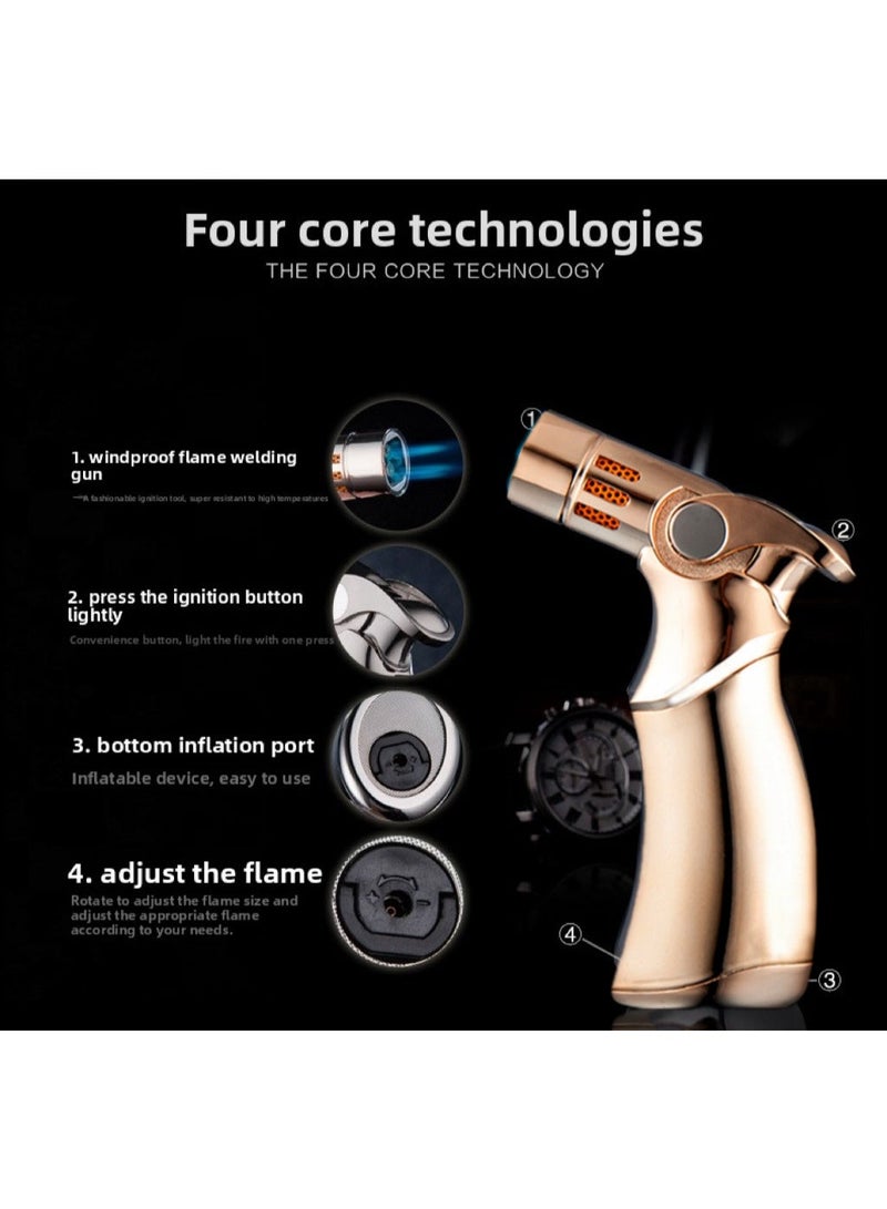 ولاعة مقاومة للرياح بزاوية 360 درجة، ولاعة سيجار، ولاعة غاز، ولاعة فحم، لهب قابل للتعديل، ولاعة معدنية قابلة لإعادة التعبئة بلهب 4Jet (البوتان غير مشمول) - Image 4