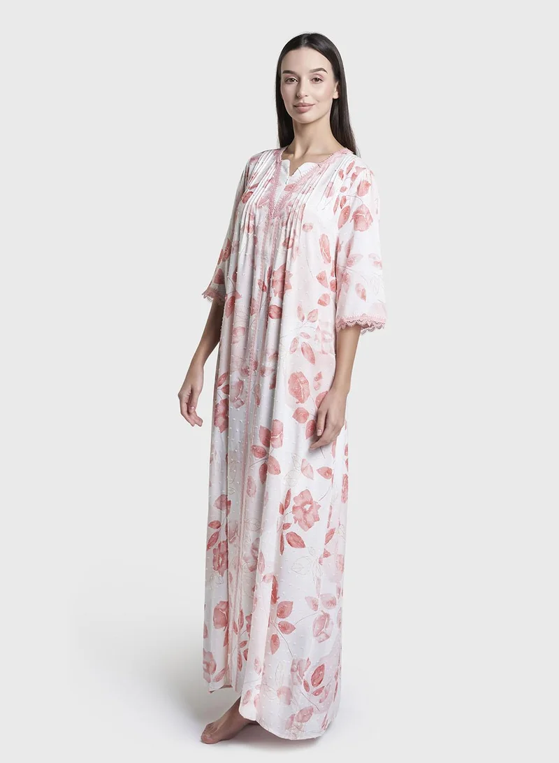 Kashkha  Rose  Print Dobby Rayon Long Nightwear Dress (CNH482) for Women | Best Price UAE
