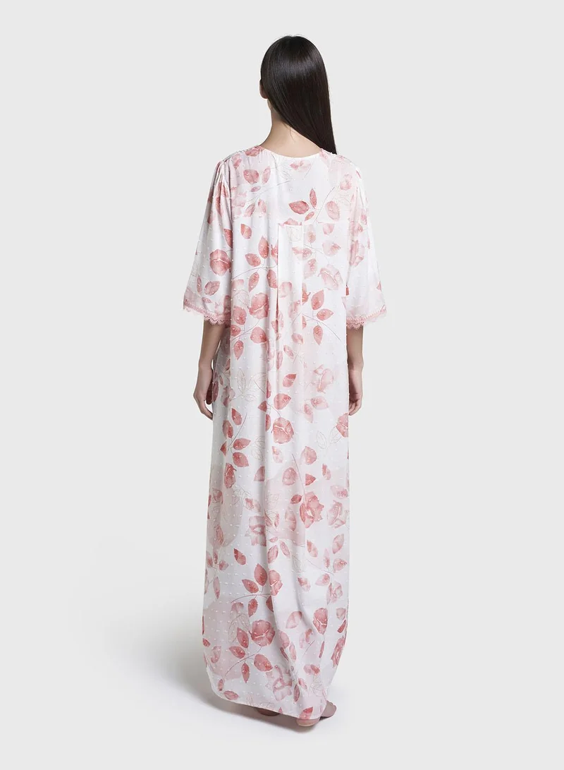 Kashkha  Rose  Print Dobby Rayon Long Nightwear Dress (CNH482) for Women | Best Price UAE