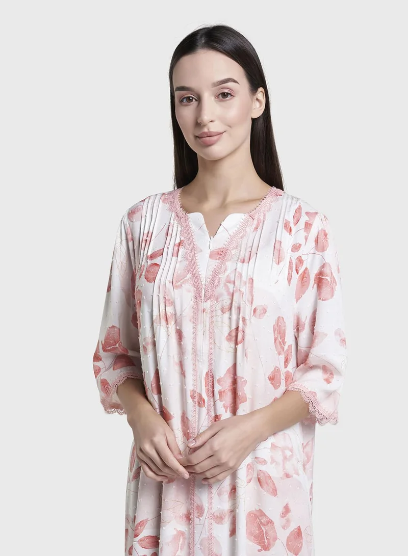 كشخة Rose  Print Dobby Rayon Long Nightwear Dress (CNH482)