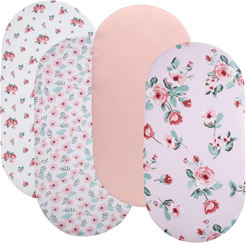 Tontukatu Bassinet Sheets 4 Pack Compatible with Halo Bassinest Swivel, Flex, Glide, Premiere & Luxe Series Sleeper Stretchy Ultra Soft Floral/Pink - Image 1