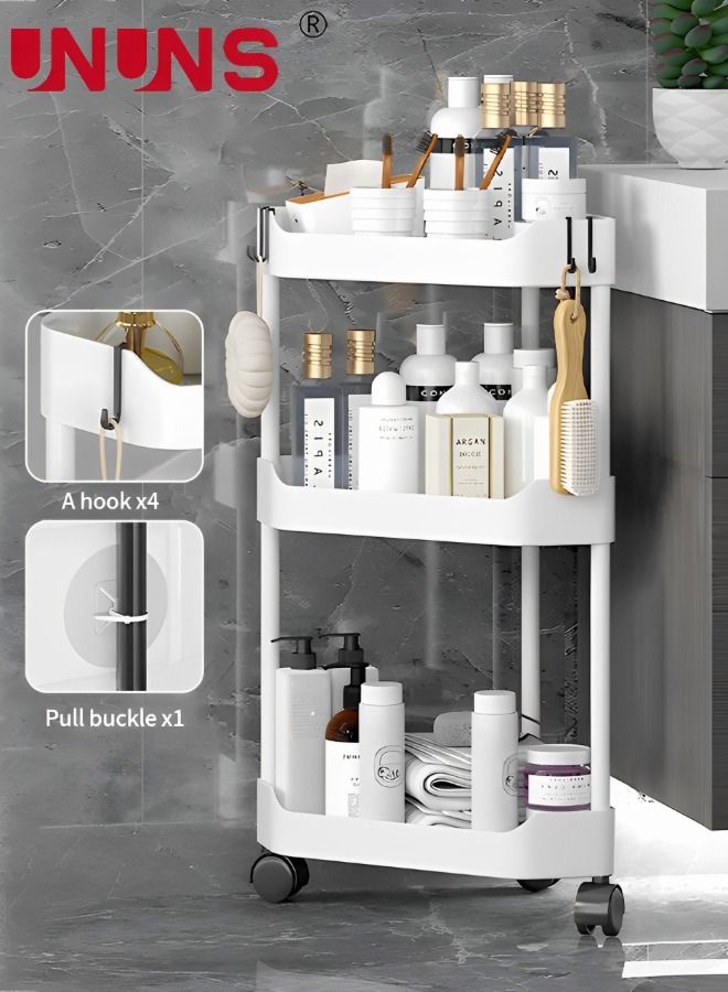 UNUNS Corner Shelf Stand 3 Tier,Corner Display With Universal Wheels AndHooks For Bathroom,Living Room,Bedroom,Corner Shelf Bathroom Storage Organizer - Image 1