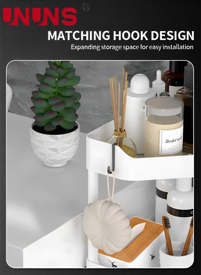 UNUNS Corner Shelf Stand 3 Tier,Corner Display With Universal Wheels AndHooks For Bathroom,Living Room,Bedroom,Corner Shelf Bathroom Storage Organizer - Image 4