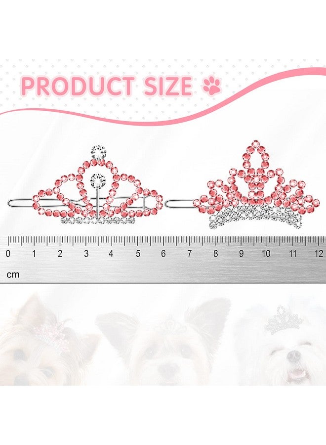 MTLEE Crystal Rhinestone Hair Accessories - 2 Tiara Clips for Dogs, Girls and Pet Grooming Costumes (Pink) - Image 2