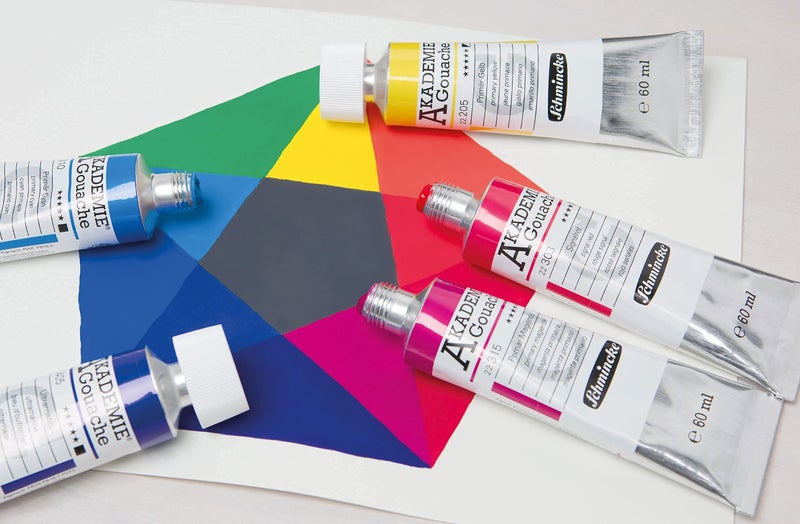 Schmincke - AKADEMIE® Gouache, 5 x 0,68 fl oz / 20 ml tubes, 72 205 097, 5 basic colors in a cardboard set, opaque, matt and intense colors, high lightfastness, mixing, color theory - Image 4