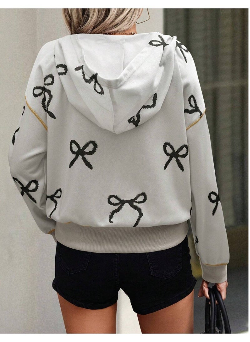 SHEINWomen's Valentine's Day Bow Print Sweatshirt Fall Cloth For Women - Image 5