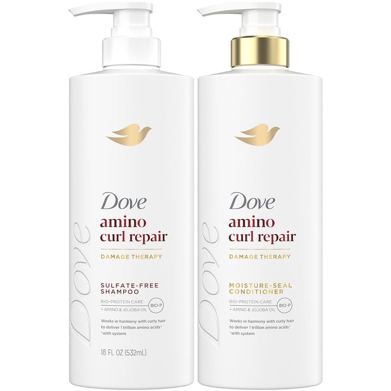 Dove Shampoo and Conditioner Set, Amino Curl Repair â€“ Damage Therapy Bio-Protein Care Formulas for Revitalizing Coily, Curly Hair, 18 Oz Ea - Image 1