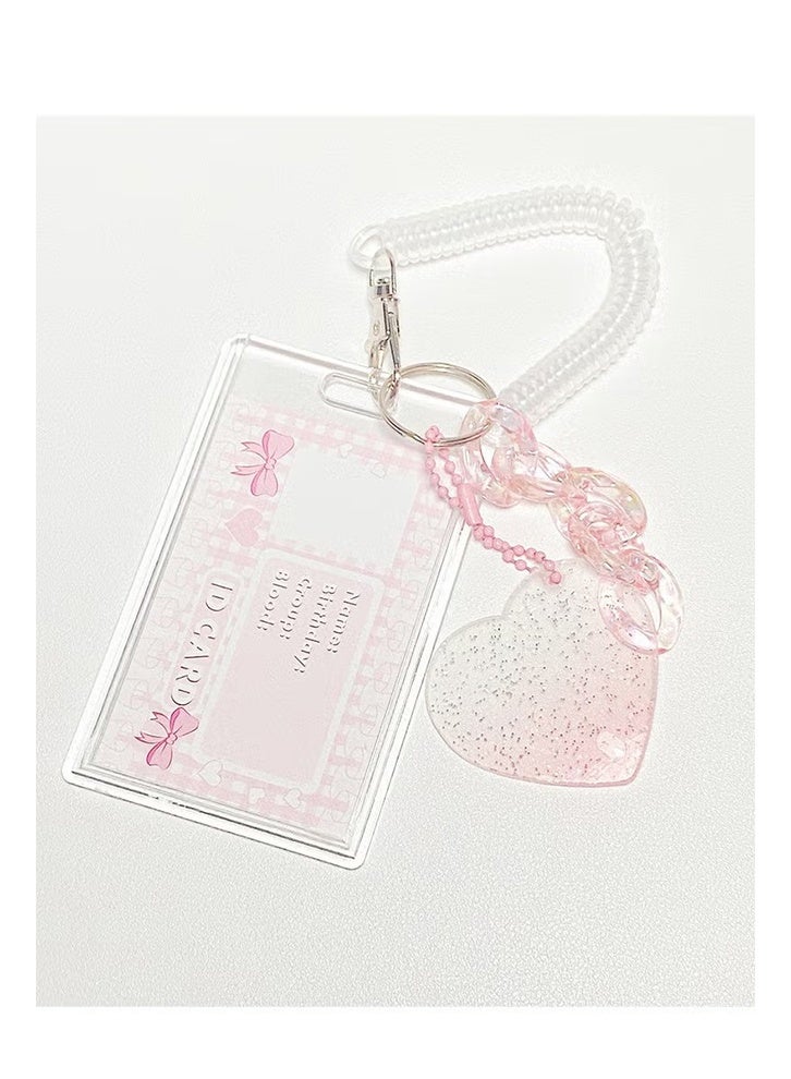 YJ Acrylic Photocard Holders Keychain ID Badge Holder with Spiral Wrist Coil Transparent Card Waterproof Photo Protector for School Office Access Women Girls (Pink,) - Image 1