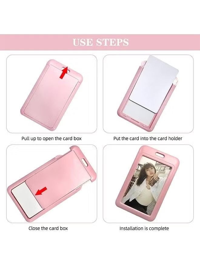 YJ Acrylic Photocard Holders Keychain ID Badge Holder with Spiral Wrist Coil Transparent Card Waterproof Photo Protector for School Office Access Women Girls (Pink,) - Image 4