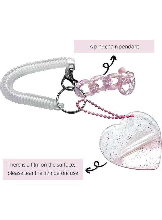 YJ Acrylic Photocard Holders Keychain ID Badge Holder with Spiral Wrist Coil Transparent Card Waterproof Photo Protector for School Office Access Women Girls (Pink,) - Image 2