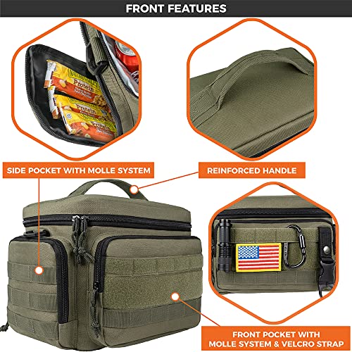 opux Tactical Lunch Box for Men, Olive Mens Insulated Lunch Bag for Adult, Leakproof Soft Lunch Cooler with MOLLE Mesh Side Pockets, Multicam Heavy Duty Lunchbox Pail for Work Women, Large, 18 Cans - Image 5