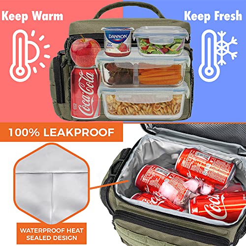 opux Tactical Lunch Box for Men, Olive Mens Insulated Lunch Bag for Adult, Leakproof Soft Lunch Cooler with MOLLE Mesh Side Pockets, Multicam Heavy Duty Lunchbox Pail for Work Women, Large, 18 Cans - Image 2