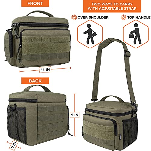 opux Tactical Lunch Box for Men, Olive Mens Insulated Lunch Bag for Adult, Leakproof Soft Lunch Cooler with MOLLE Mesh Side Pockets, Multicam Heavy Duty Lunchbox Pail for Work Women, Large, 18 Cans - Image 4