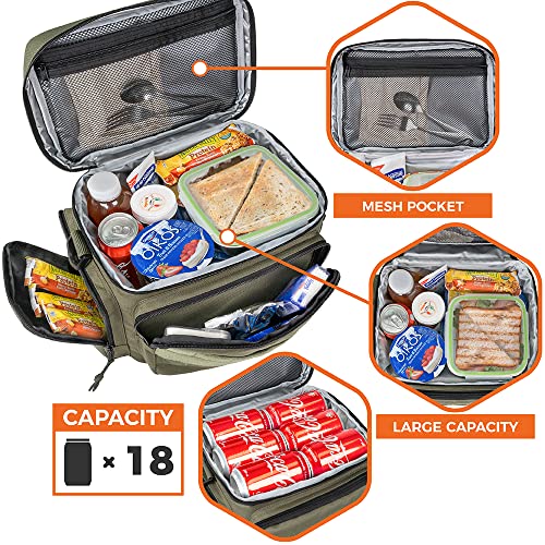 opux Tactical Lunch Box for Men, Olive Mens Insulated Lunch Bag for Adult, Leakproof Soft Lunch Cooler with MOLLE Mesh Side Pockets, Multicam Heavy Duty Lunchbox Pail for Work Women, Large, 18 Cans - Image 3