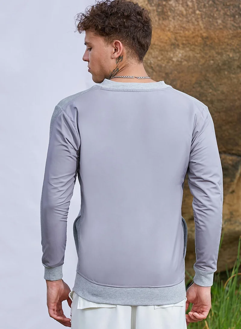 Campus Sutra Men's Light Grey Zip-Front Jacket With Ribbed Hem