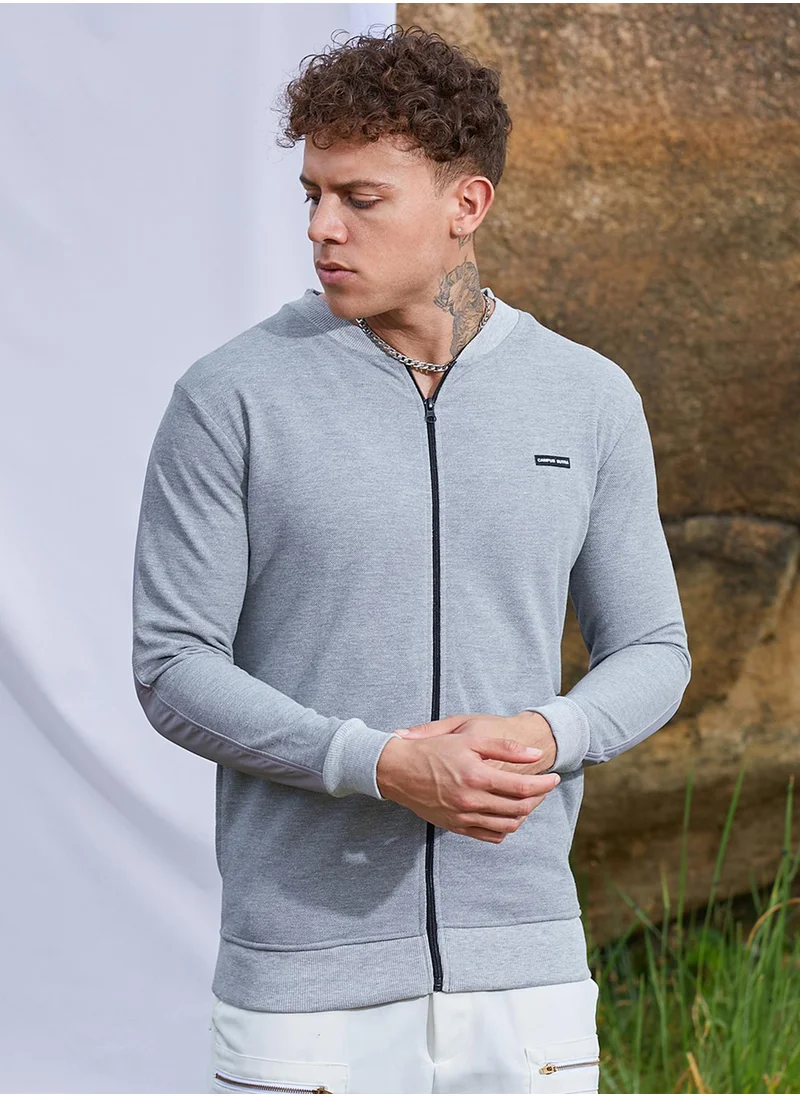 Campus Sutra Men's Light Grey Zip-Front Jacket With Ribbed Hem