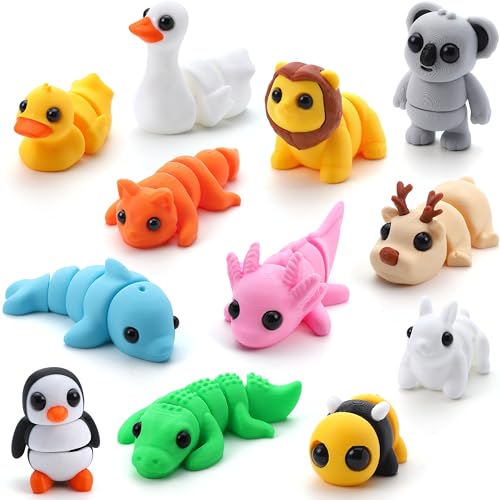 JOYIN 12 Pcs 3D Printed Animals Set Mini Animals 3D Printed Toys Cute Articulated Flexible Figurines Fidget Toys for Easter Party Favors Birthday Gifts Desk Pets Office Home Decor - Image 1