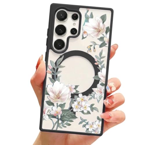 VONZEE Compatible with Samsung Galaxy S25 Ultra 5G Case Luxury Retro Flowers Floral Clear for Magnetic Wireless Charging Case Shockproof Case PC+TPU Cute Glossy Shiny Cover for Girls Women, Black - Image 1