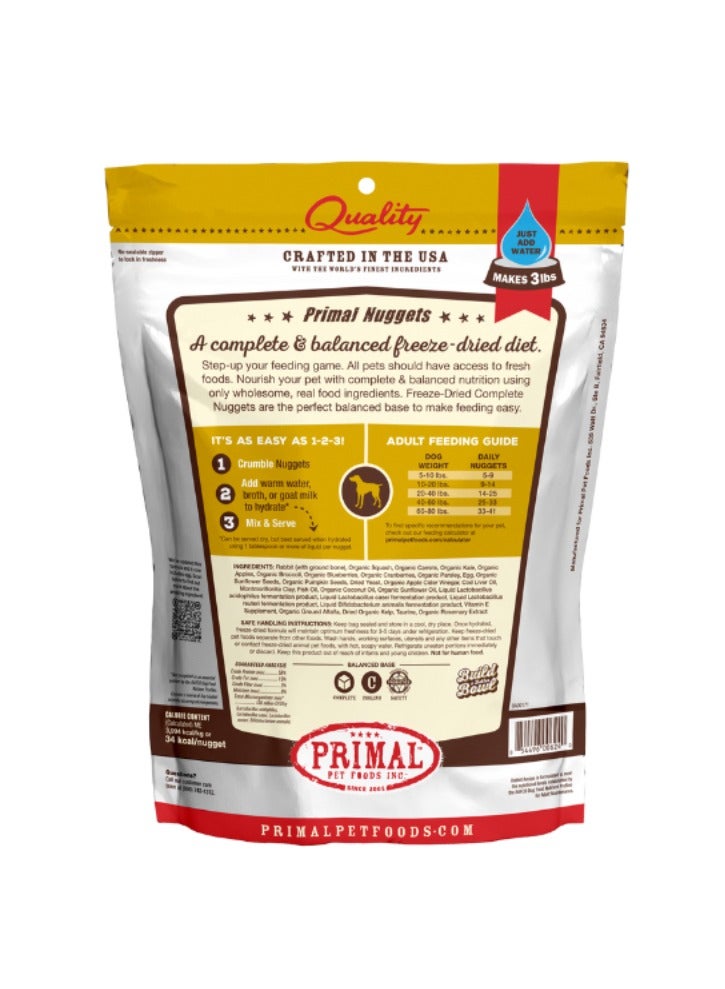 Primal Pet Foods Freeze Dried Dog Nuggets Rabbit Complete And Balanced Meal 156g - Image 2