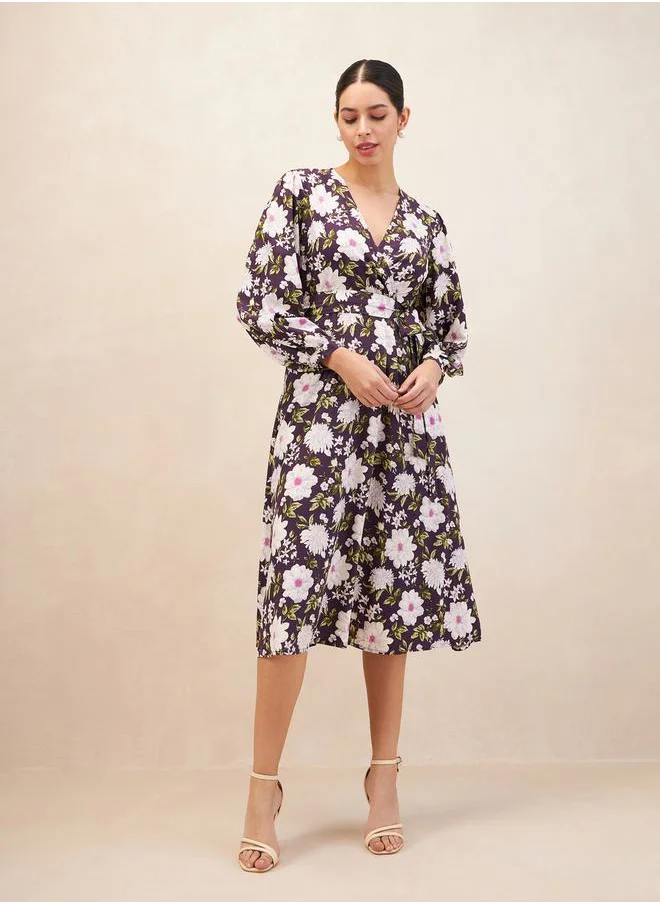 FEMELLA Floral AOP Wrap Midi Dress