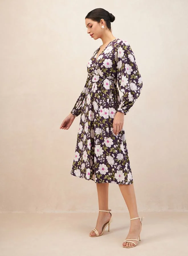 Femmella Femmella Floral All Over Print Wrap Midi Dress