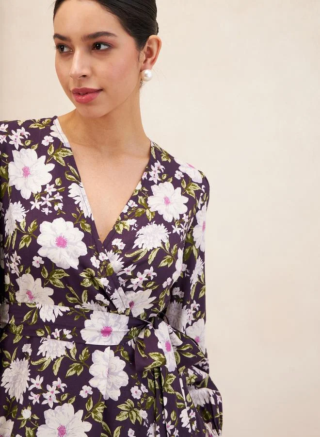 Femmella Femmella Floral All Over Print Wrap Midi Dress
