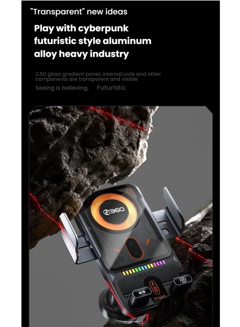 360 Car Wireless Charger Mobile Phone Stand Wireless Fast Charging Air Outlet Navigation Automatic Induction Electric Rotation - Image 4