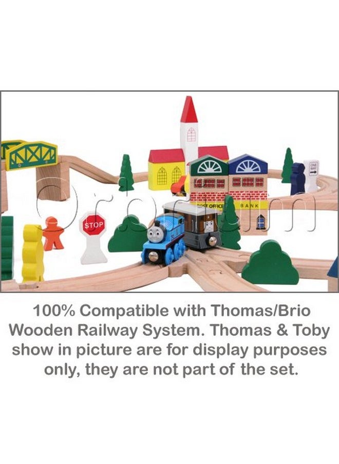Orbrium Orbrium Toys 100 Piece Triple Loop Wooden Train Set Track Generic Fits Thomas Brio  - Image 3