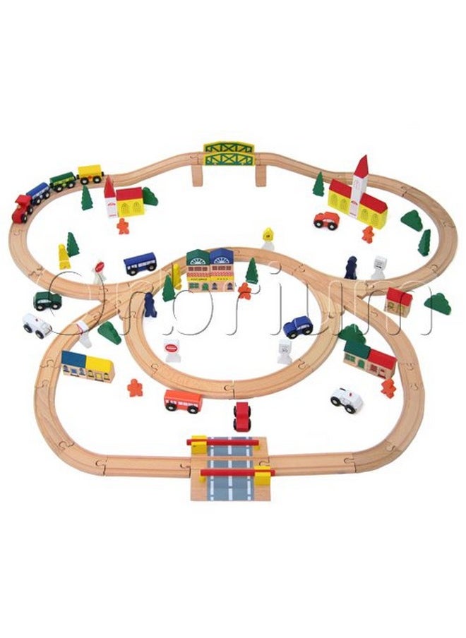 Orbrium Orbrium Toys 100 Piece Triple Loop Wooden Train Set Track Generic Fits Thomas Brio  - Image 2
