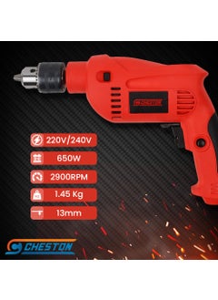 CHESTON Cheston 13mm Impact Drill Machine Reversible Hammer Driver Variable Speed Screwdriver with 13HSS and 5 Wall Bits in Tool Box Case red CHD13RE13HSS5WALLBOX  - Image 2