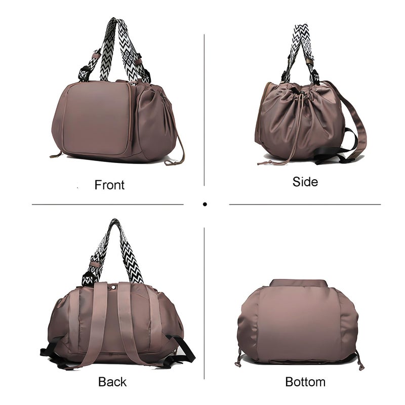 Fashowlife Multi-Function Tote Bag Large Capacityâ€“ Versatile Nylon Lightweight Backpack with 15 Pockets for Car Travel Shopping Everyday Organizer Carry, Khaki - Image 4