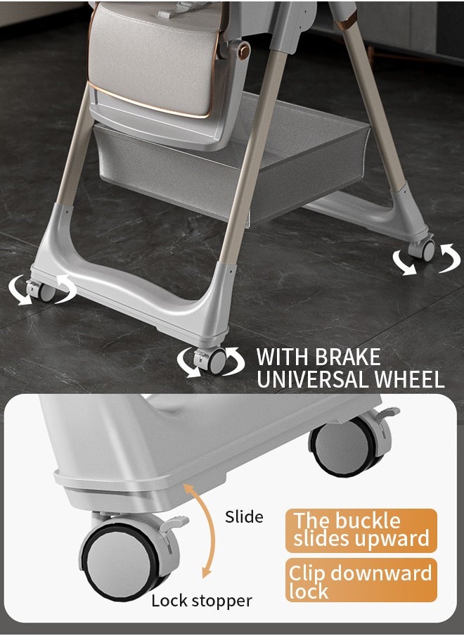 Soft Touch Baby High Chair High Chair for Toddlers Foldable Baby Chair Toddler Feeding Chair with Removable PU Leather and Tray  - Image 4