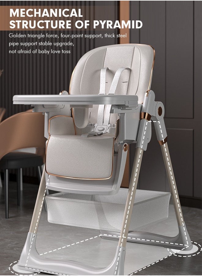Soft Touch Baby High Chair High Chair for Toddlers Foldable Baby Chair Toddler Feeding Chair with Removable PU Leather and Tray  - Image 2