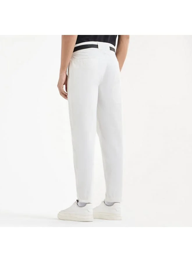 Splash FAV Textured Regular Fit Flexi Waist Trousers with Belt Detail and Pockets